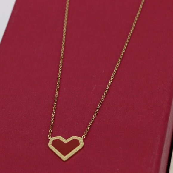 Red Heart Pendant Yellow Necklace with Elegant Gold Plated Chain, XPNL0377 - Picture 8 of 13